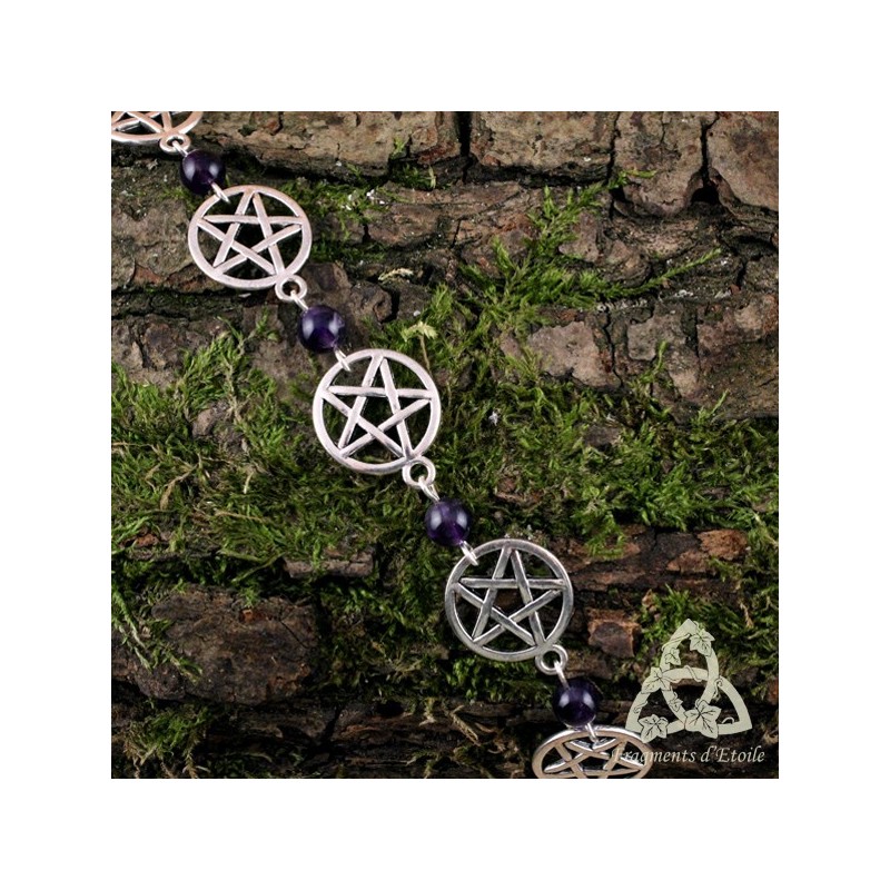 Bracelet Anneau De Doigt Améthyste Avec Nœud De Sorcière - Bijou Élégant Pour Femme | Perles Naturelles