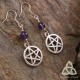 Boucles d'oreilles ésotériques Pentagramme de Sorcière argenté et Améthyste violet foncé, bijou médiéval wicca fait-main