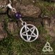 Collier ésotérique pour Sorcière orné d'un Pentagramme argenté et d'une perle d'Améthyste naturelle violette fait-main en Alsace