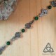 Bracelet celtique Triskel spirales volutes argenté et perle en Malachite vert forêt médiéval féerique