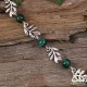 Bracelet féerique petites Feuilles Elfiques argentées et perles en pierre naturelle Malachite vert foncé médiéval Art Nouveau