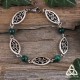 Bracelet médiéval fin orné de volutes elfiques en forme de navettes entourées de perles en Malachite vert foncé