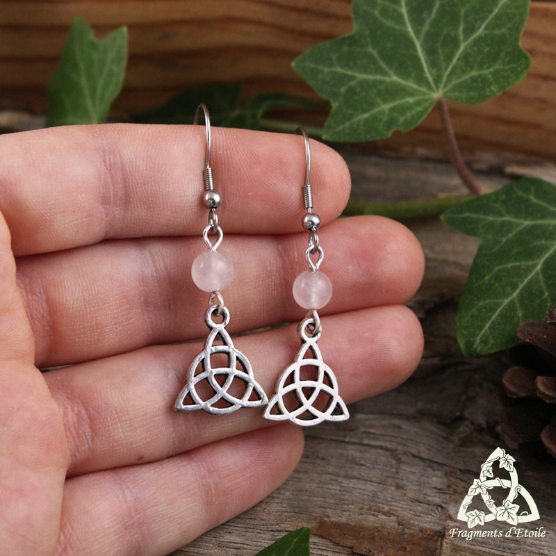 Boucles D'oreilles Celtiques En Acier - Triquetra Avec Pierre Turquoise - Charnière, Diamètre 12 Mm - Style Ethnique Et Moderne