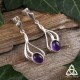Boucles d'oreilles féeriques et Art Nouveau en Argent massif et Améthyste naturelle violet foncé.