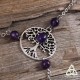 Bracelet de main médiéval féerique orné d'un Arbre de Vie celtique argenté et de pierres fines Améthyste violet foncé