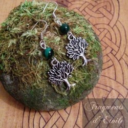 Boucles D'oreilles Breloque Arbre De Vie En Malachite, Crochets En Argent 925 - Neuf Avec étiquettes