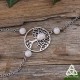 	Bracelet de main médiéval féerique orné d'un Arbre de Vie celtique argenté et de Péristérite blanche (Pierre Lune arc-en-ciel)