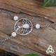 	Bracelet de main médiéval féerique orné d'un Arbre de Vie celtique argenté et de Péristérite blanche (Pierre Lune arc-en-ciel)