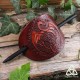 Barrette médiévale et artisanale en cuir repoussé orné d'un grand Dragon celtique brun et marron