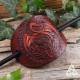 Barrette médiévale et artisanale en cuir repoussé orné d'un grand Dragon celtique brun et marron