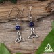 Boucles d'oreilles noeud celtique Triquetra triangle argenté et perle en Lapis Lazuli bleu foncé féerique médiéval sorcière