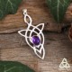 	Pendentif elfique féerique entrelacs longs en Argent massif 925 et Améthyste violette pour un bijou médiéval