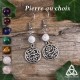 Boucles d'oreilles féeriques aux volutes rondes argentées style elfique et Art Nouveau surmontées de perles en Pierre fine