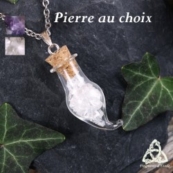 	Collier magique Fiole aux éclats de pierre fine gemme naturelle style médiéval féerique et alchimie sorcière ésotérique
