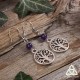 Boucle d'oreilles féeriques pendantes ornées d'un Arbre de Vie argenté surmonté d'une perle d'Améthyste violette