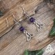Boucles d'oreilles noeud celtique Triquetra triangle argenté et perle en Améthyste violet foncé féerique médiéval païen sorcière