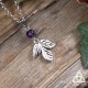 	Collier médiéval féerique orné de petites feuilles elfiques argentées surmontées d'une perle d'Améthyste violette