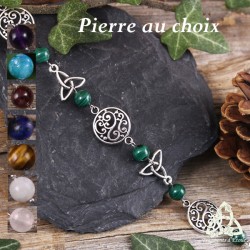 Bracelet féerique art nouveau Kalya volutes elfiques argentées triquetra médiéval celtique et Pierre