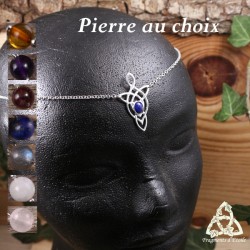 Tiare elfique inspiré du bijou d'Arwen dans le seigneur des Anneaux orné d'une pierre naturelle et de volutes d'argent