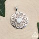 Pendentif médiéval rond et mixte en argent orné d'un noeud celtique et d'entrelacs infinis avec une Péristérite blanche