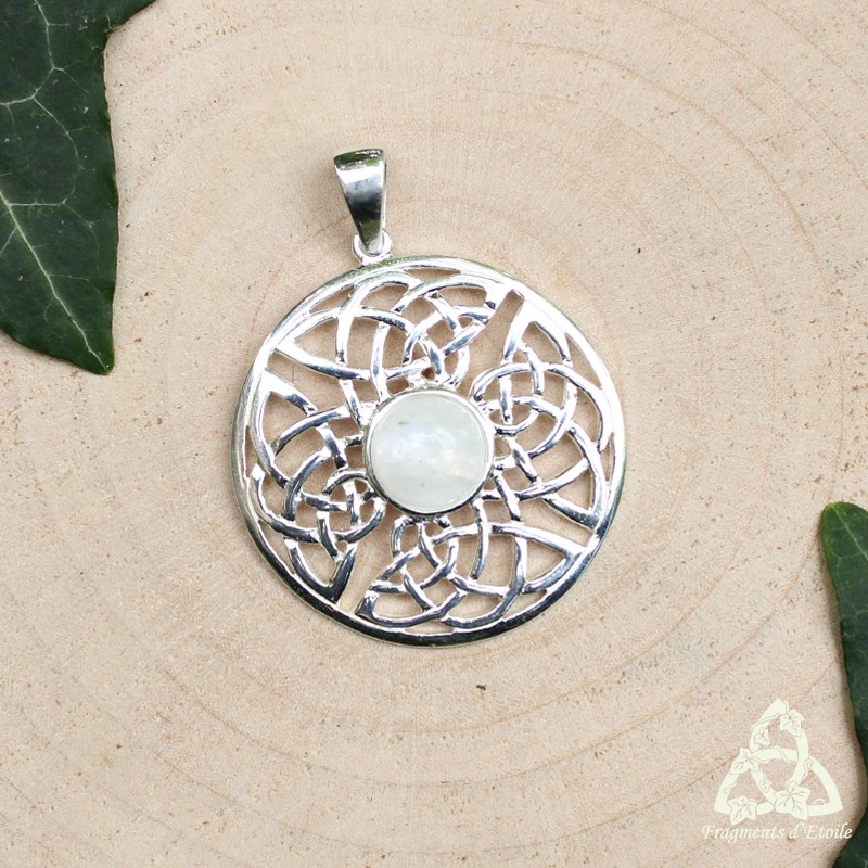Collier Argent 925 DTPsilver - Pendentif Noeud Celtique Avec Pierre Semi-précieuse, Chaîne Gourmette 40-45cm