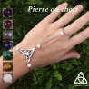 Bracelet de main médiéval féerique Triquetra noeud Celtique triangle infini argenté et Pierre fine gemme naturelle bijou mariage