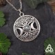 Collier ésotérique SorcièreArbre de Vie argenté et Triple Lune ornée d'un Pentagramme sur lequel se trouve une Labradorite.