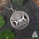 Collier ésotérique SorcièreArbre de Vie argenté et Triple Lune ornée d'un Pentagramme avec une Péristérite blanche.