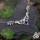 	Collier elfique et Art Nouveau aux volutes et feuilles argentées et pierre fine Lapis Lazuli bleu nuit