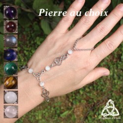 Bracelet de main pour mariage médiéval féerique orné de volutes elfiques et pierre gemme naturelle