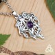 Collier durable médiéval fantasy en acier inoxydable Etoile entourée de volutes, feuilles et Améthyste violette