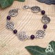 Bracelet médiéval féerique Arabesques et volutes elfiques rondes entourée de perles d'Améthyste violet foncé