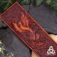 Marque page artisanal en cuir oiseau de Feu Phénix en vol et personnalisation avec initiale, livre medieval fantasy