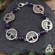 Bracelet ésotérique Arbre de Vie Déesse Gaïa argenté en acier inoxydable et Améthyste violet foncé, médiéval fantasy