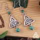 Boucles d'oreilles Liens de l'Amour avec deux Triquetra celtiques entrelacées et Malachite naturelle vert forêt