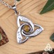 Collier durable mixte noeud celtique Triquetra ornée d'entrelacs en acier inoxydable et Oeil de Tigre, pierre de protection