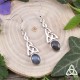 Boucles d'oreilles noeud celtique Triquetra en Argent massif et pierre gemme naturelle Labradorite aux reflets bleu.