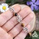 Bracelet féerique petites Feuilles Elfiques argentées et perles en gemme Oeil de Tigre brun marron médiéval Art Nouveau