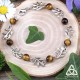 Bracelet féerique petites Feuilles Elfiques argentées et perles en gemme Oeil de Tigre brun marron médiéval Art Nouveau
