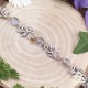 	Bracelet féerique petites Feuilles Elfiques argentées et perles en Larabdorite reflet bleu, médiéval Art Nouveau
