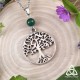 	Collier ésotérique et médiéval fantasy Arbre de Vie argenté et perle d'Aventurine vert foncé, pour mariage ou festival