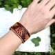 Bracelet manchette artisanal en cuir brun avec Feuille de Chêne et Triquetra noeud celtique, bijou médiéval fantasy homme
