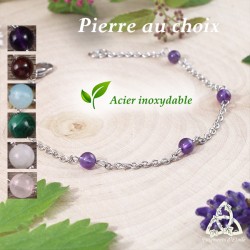 Bracelet printemps féerique avec une fine chaine en acier inoxydable et perles en Pierre naturelle