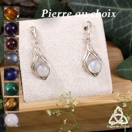 Boucles d'oreilles elfiques entrelacs d'Argent 925 et Pierre naturelle
