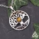 Collier homme ou femme médiéval fantasy Yggdrasil Arbre de Vie en acier inoxydable et Oeil de Tigre ocre marron