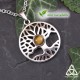 Collier homme ou femme médiéval fantasy Yggdrasil Arbre de Vie en acier inoxydable et Oeil de Tigre ocre marron