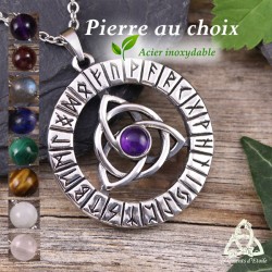 Collier Hagen Futhark et Runes - acier inoxydable et pierre