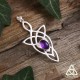 	Pendentif elfique féerique entrelacs longs en Argent massif 925 et Améthyste violette pour un bijou médiéval