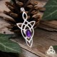 	Pendentif elfique féerique entrelacs longs en Argent massif 925 et Améthyste violette pour un bijou médiéval