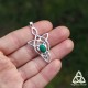 Pendentif elfique féerique entrelacs longs en Argent massif 925 et Malachite verte pour un bijou médiéval